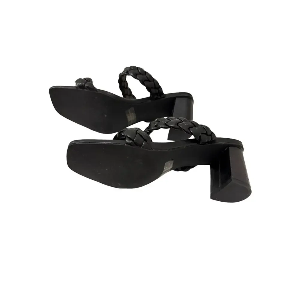 Sincerly Jules Iris Braided Double-Strap Block Heel Black Shoe Sandals - 9.5